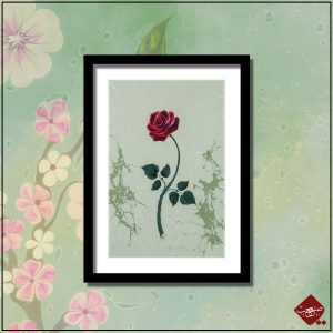 Entdecken Sie bei Sanaat eine moderne rote Rose, dargestellt in der traditionellen Ebru-Kunst. Ein osmanisches UNESCO-Kulturerbe.
