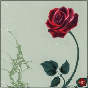 Entdecken Sie bei Sanaat eine moderne rote Rose, dargestellt in der traditionellen Ebru-Kunst. Ein osmanisches UNESCO-Kulturerbe.