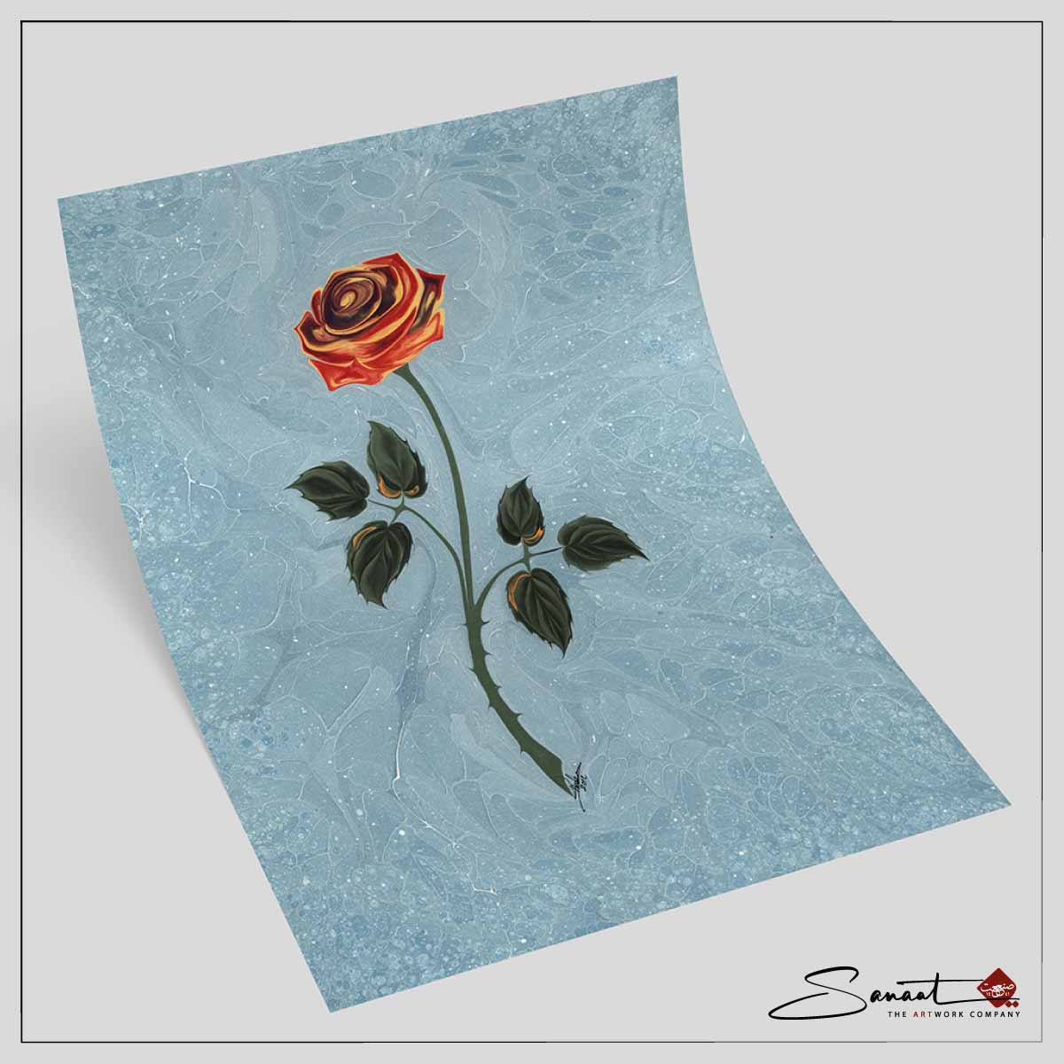 Rosen Ebru in aquamarin