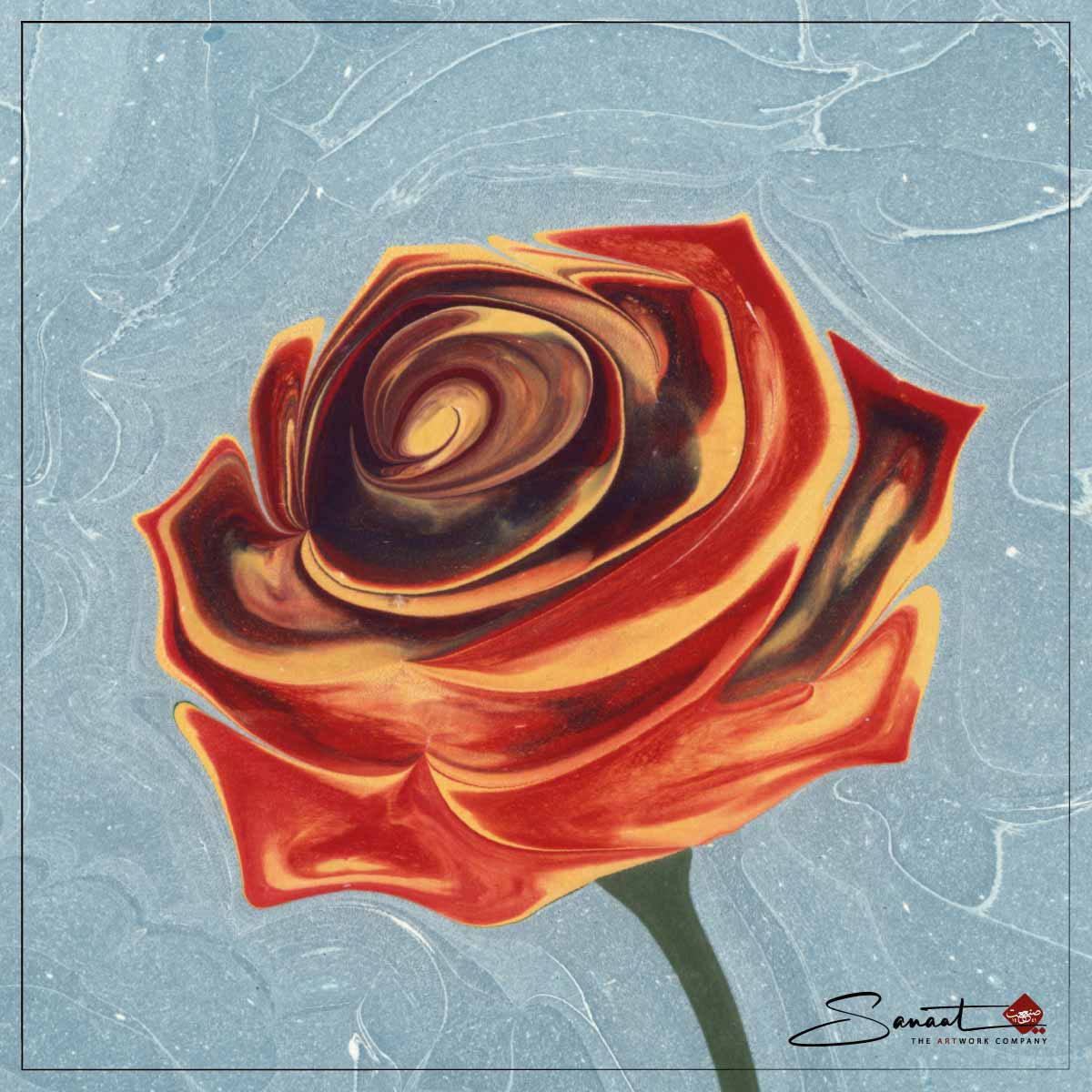 Rosen Ebru in aquamarin – Bild 3